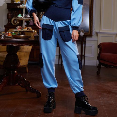 Pantalon de survêtement taille haute à blocs de couleurs à patch à poche - SHEIN - Modalova