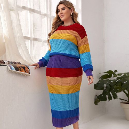 Pull à blocs de couleurs & Jupe en tricot - SHEIN - Modalova