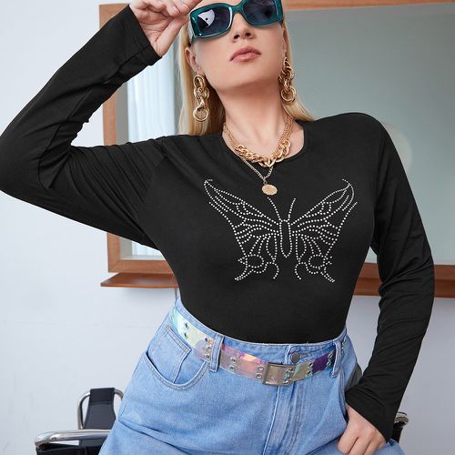 T-shirt à strass à motif papillon - SHEIN - Modalova