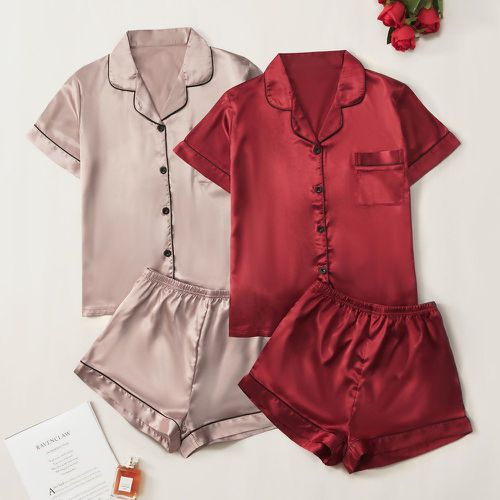 Pièces Haut de pyjama en satin à piqûre & 2 pièces Short de nuit - SHEIN - Modalova