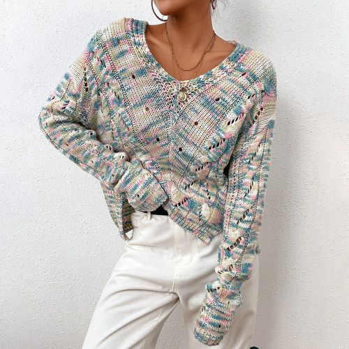 Pull à blocs de couleurs en tricot torsadé col en V - SHEIN - Modalova