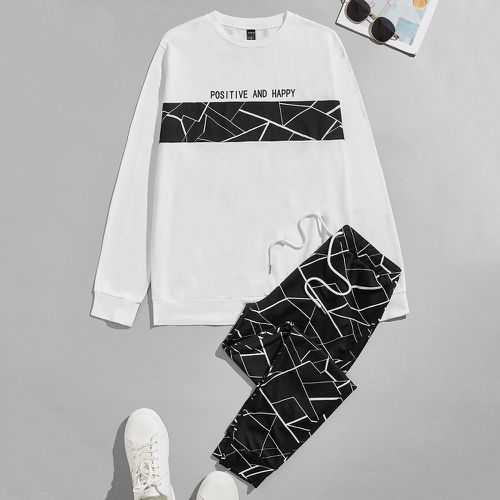 Sweat-shirt géométrique et lettre & Pantalon de survêtement - SHEIN - Modalova