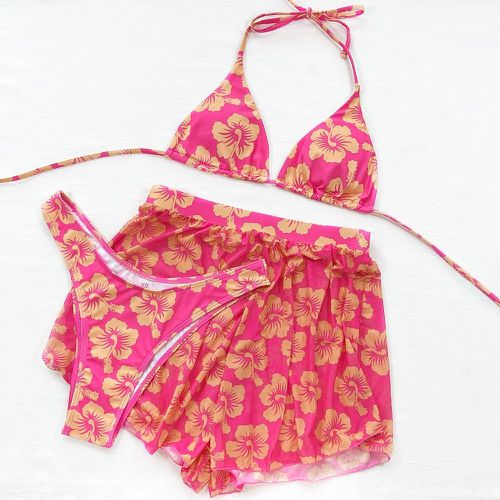 Pièces Bikini ras-du-cou à imprimé floral & Jupe de plage - SHEIN - Modalova