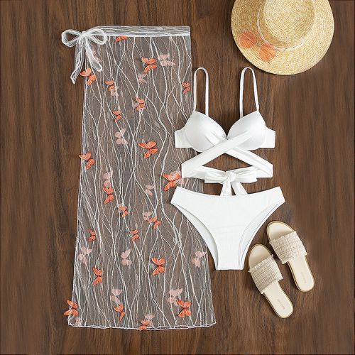 Pièces Bikini push-up croisé & Jupe de plage à détail papillon - SHEIN - Modalova