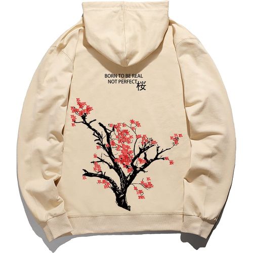 Sweat-shirt à capuche avec motif caractère japonais & à imprimé arbre à poche kangourou à cordon - SHEIN - Modalova