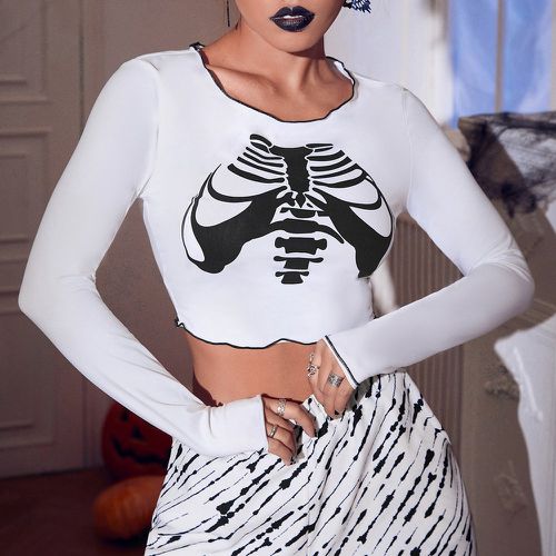 T-shirt court à imprimé squelette à ourlet ondulé - SHEIN - Modalova