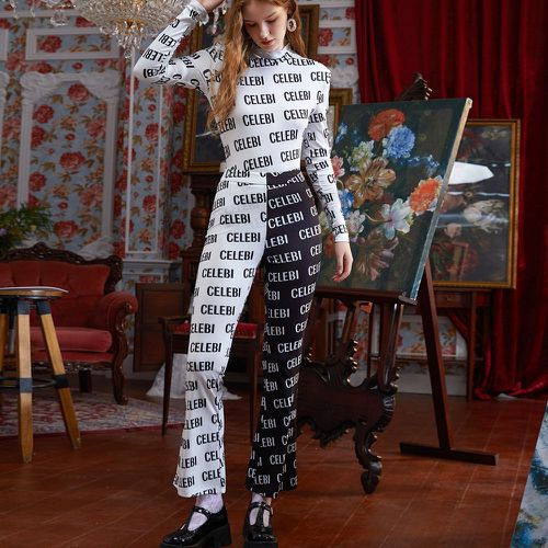 Pantalon évasé taille haute lettre à blocs de couleurs - SHEIN - Modalova