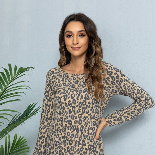 T-shirt à léopard à surpiqûres à manches raglan en maille gaufrée - SHEIN - Modalova