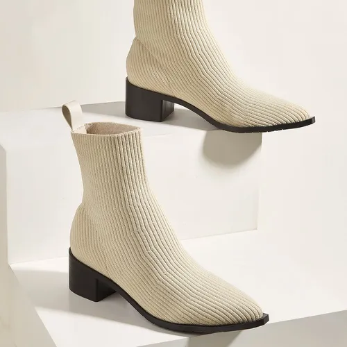 Bottes chaussettes minimaliste en tricot à talons épais - SHEIN - Modalova