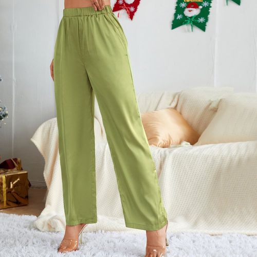 Pantalon à taille élastique à poche en satin - SHEIN - Modalova
