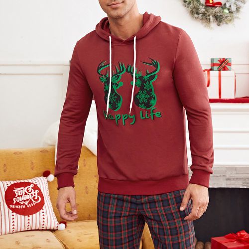 Sweat-shirt à capuche renne de Noël & lettre à cordon - SHEIN - Modalova