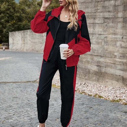 Veste à blocs de couleurs à capuche zippé & pantalon - SHEIN - Modalova