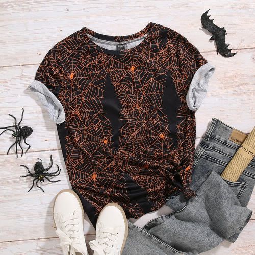 T-shirt à imprimé toile d'araignée halloween - SHEIN - Modalova