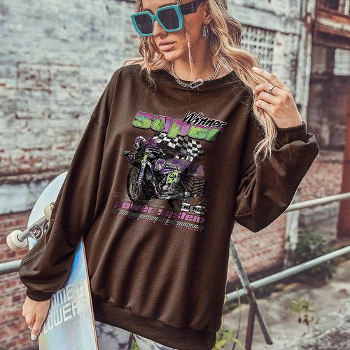 Sweat-shirt à imprimé moto et lettre - SHEIN - Modalova