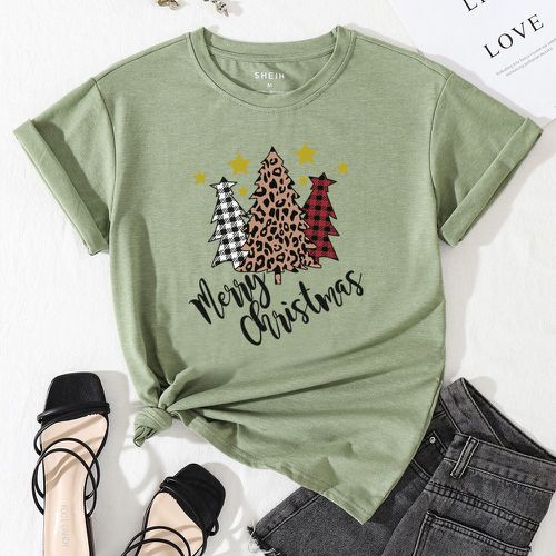 T-shirt à imprimé Noël slogan & arbre - SHEIN - Modalova