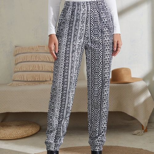 Pantalon taille haute à rayures à imprimé losange - SHEIN - Modalova