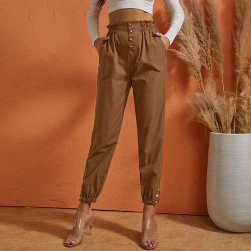 Pantalon carotte à taille froncée à bouton - SHEIN - Modalova