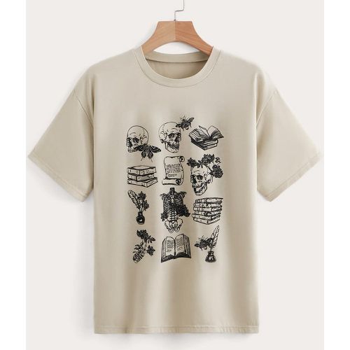 T-shirt à imprimé squelette et livre - SHEIN - Modalova