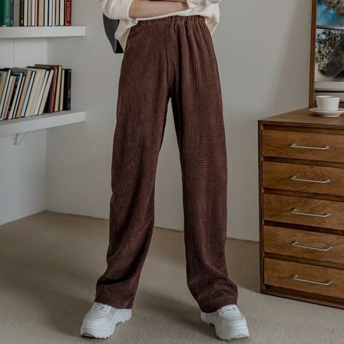 Pantalon droit taille haute en velours côtelé - SHEIN - Modalova