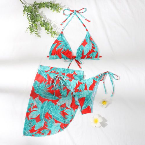 Pièces Bikini à imprimé plante micro & Jupe de plage - SHEIN - Modalova