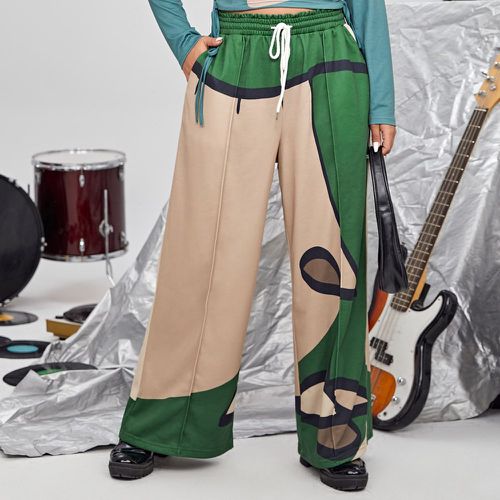 Pantalon de survêtement à cordon à blocs de couleurs ample - SHEIN - Modalova