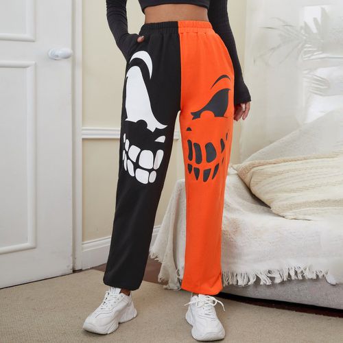 Pantalon de survêtement bicolore à imprimé halloween - SHEIN - Modalova