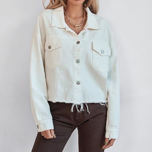 Veste en jean poche à rabat à ourlet effiloché à lacets - SHEIN - Modalova