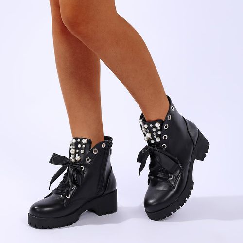 Bottes de combat à fausse perle à lacets - SHEIN - Modalova