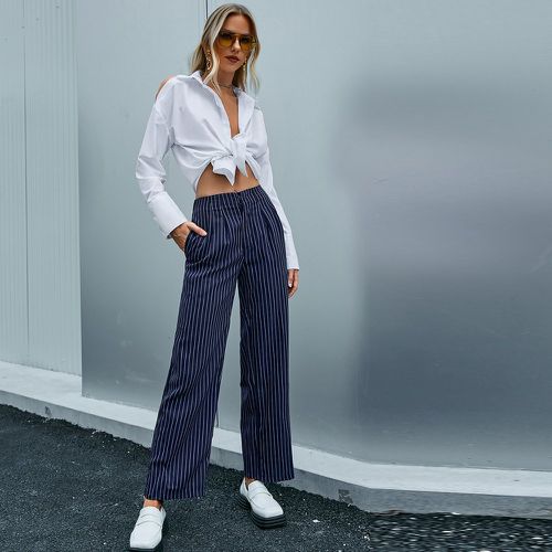 Pantalon taille haute à rayures à poche - SHEIN - Modalova