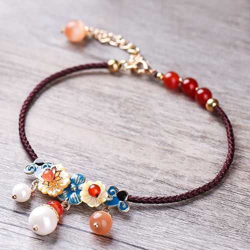 Bracelet de cheville avec perle et fleur - SHEIN - Modalova