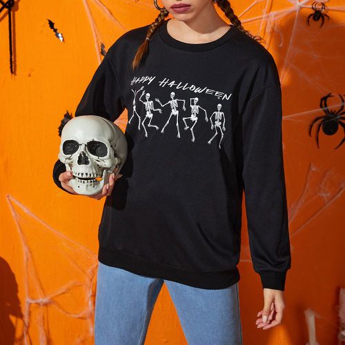 Sweat-shirt à imprimé squelette et lettre - SHEIN - Modalova