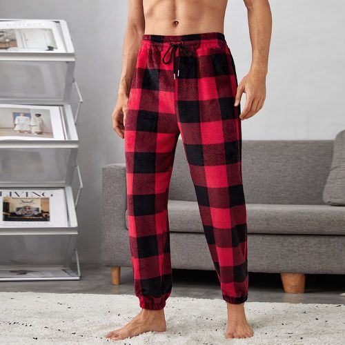Pantalon de pyjama à carreaux à imprimé à cordon en tissu duveteux - SHEIN - Modalova