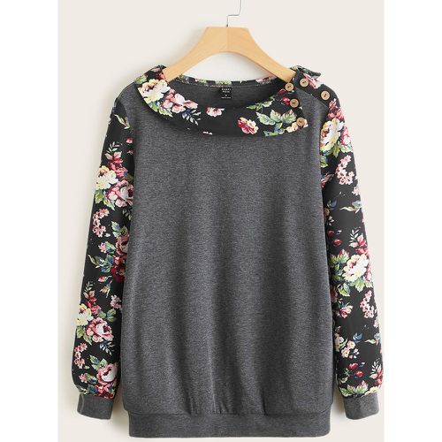 Sweat-shirt à imprimé floral à bouton - SHEIN - Modalova