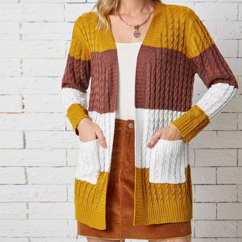 Cardigan blocs de couleur en tricot torsadé ouvert - SHEIN - Modalova