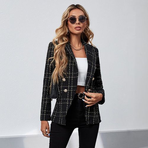 Blazer à bouton à carreaux en tweed - SHEIN - Modalova