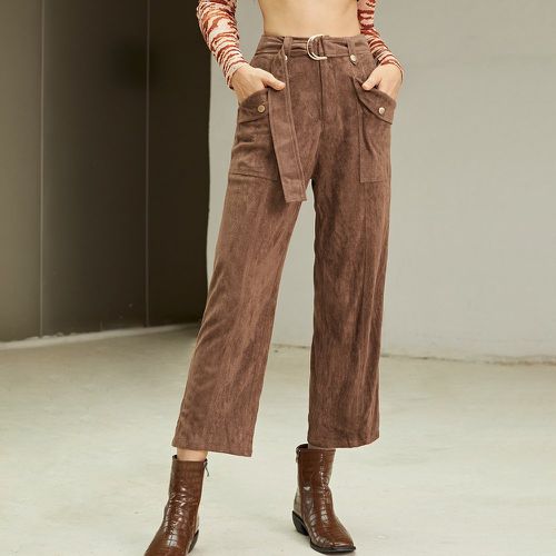 Pantalon avec poches ceinturé en suédine - SHEIN - Modalova