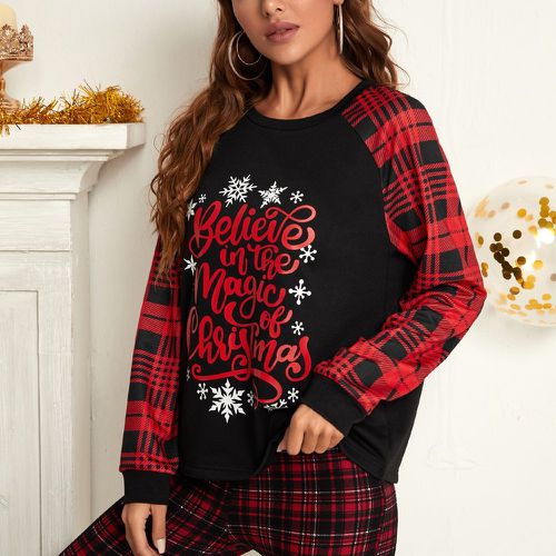 Sweat-shirt Noël slogan & à carreaux manches raglan - SHEIN - Modalova
