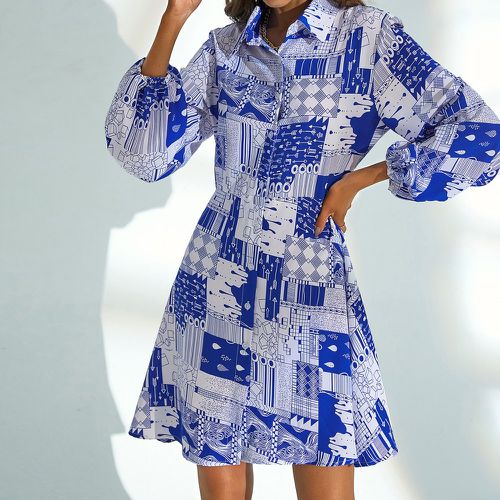Robe chemise à imprimé géométrique patchwork - SHEIN - Modalova