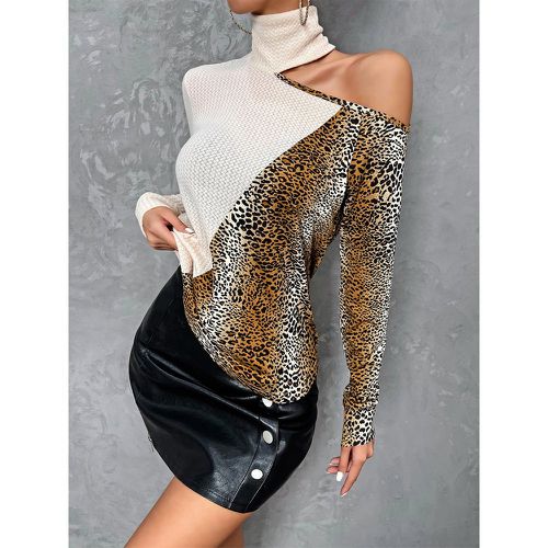 T-shirt à léopard à col montant avec découpe - SHEIN - Modalova