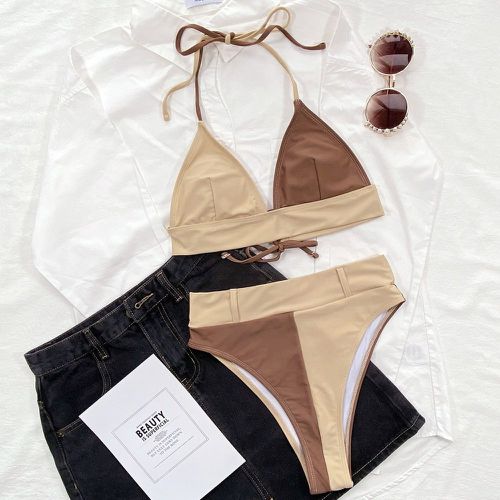 Bikini à blocs de couleurs ras-du-cou triangulaire taille haute - SHEIN - Modalova