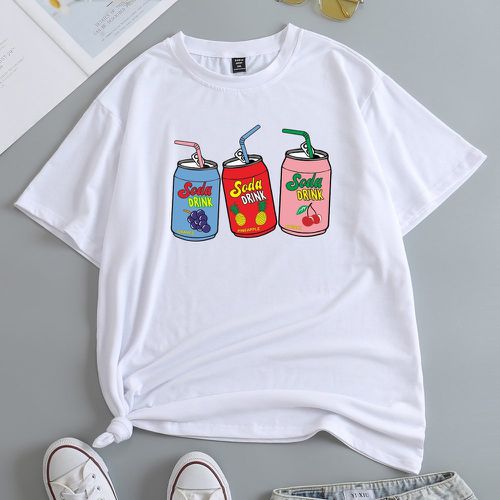 T-shirt à imprimé lettre et boisson - SHEIN - Modalova