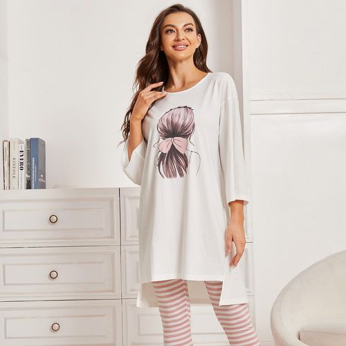 Ensemble de pyjama asymétrique avec motif figure et rayures - SHEIN - Modalova