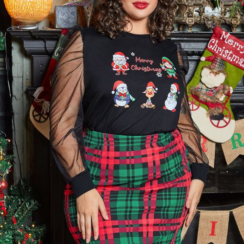 T-shirt à imprimé Noël & lettre avec tulle - SHEIN - Modalova