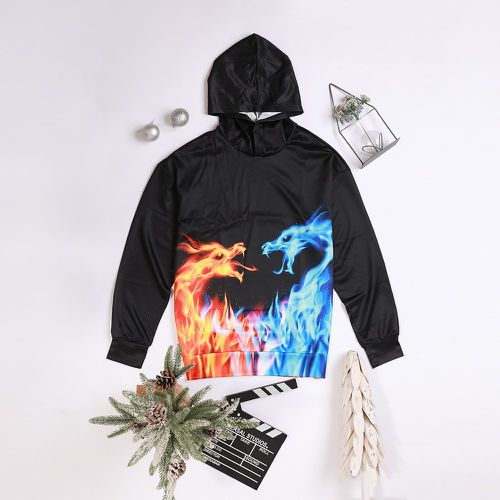 Sweat-shirt à capuche à imprimé dragon et flamme - SHEIN - Modalova