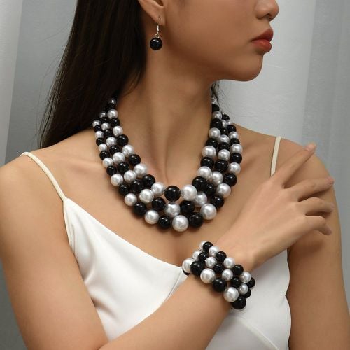 Pièces Bracelet bicolore avec fausses perles & Boucles d'oreilles & Collier - SHEIN - Modalova