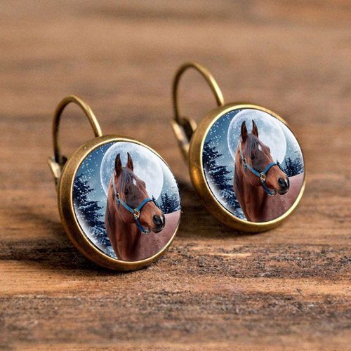 Boucles d'oreilles à imprimé cheval design rond - SHEIN - Modalova