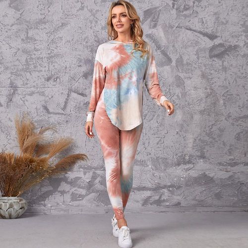 Sweat-shirt à capuche tie dye et Legging Ensemble - SHEIN - Modalova