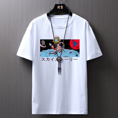 T-shirt avec motif caractère japonais et à imprimé astronaute - SHEIN - Modalova