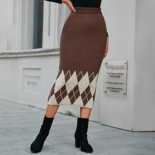 Jupe en tricot taille haute à motif losange (sans ceinture) - SHEIN - Modalova
