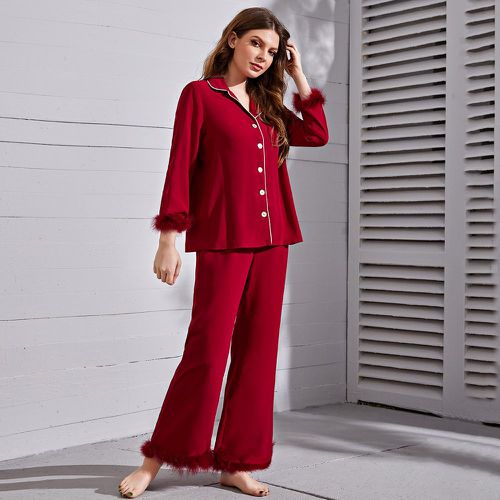 Ensemble de pyjama pantalon duveteux à bouton & Blouse - SHEIN - Modalova